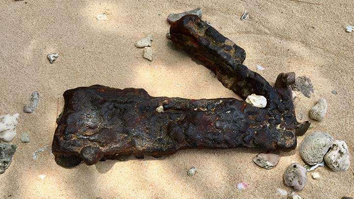 The M1917A1 Heavy Machine Gun receiver and top cover that the author found on White Beach about 50 ft. down from “The Point” on March 27, 2017.