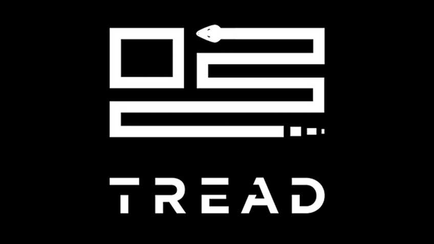 logo black background snake and words: TREAD