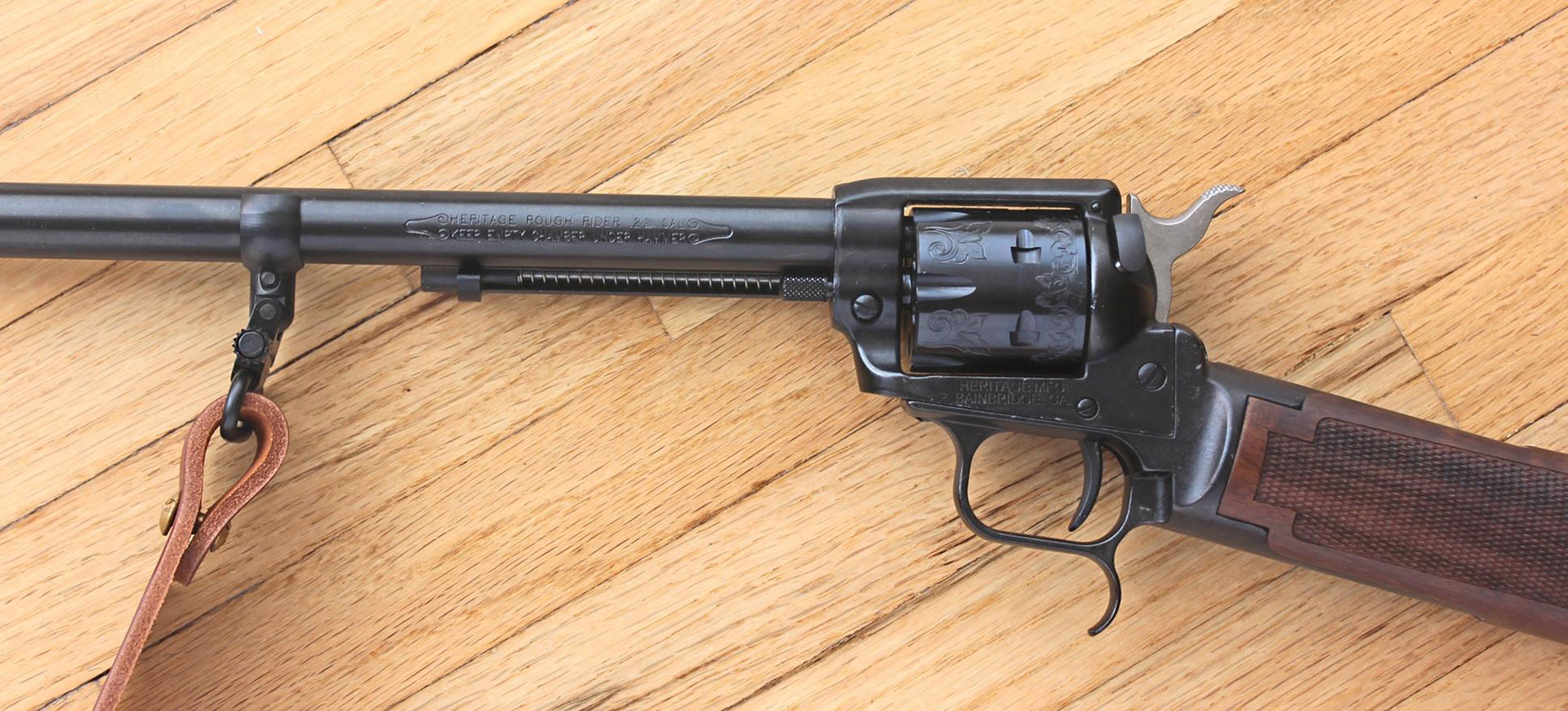 The engraved cylinders add a subtle, but noticeable decorative touch to the finished revolver carbine.