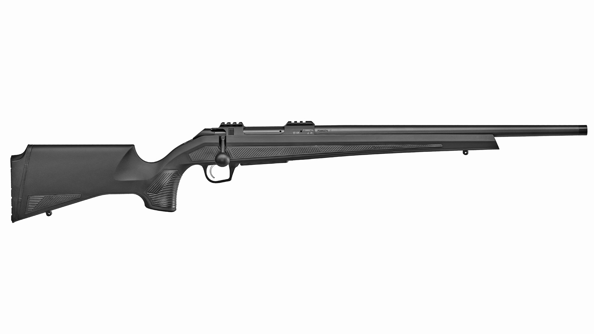 Right side of the all-black CZ 600+ Alpha rifle.