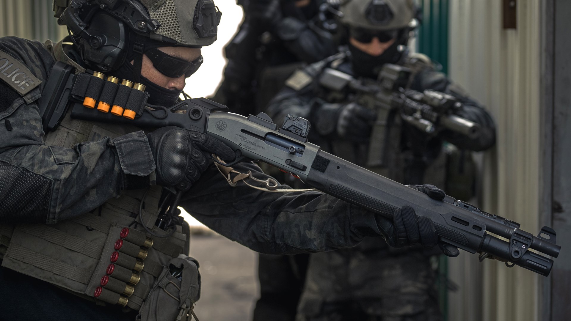 Beretta A300 Ultima Patrol semi-automatic shotgun with Chisel stock right-side view shown with tactical operators ammunition
