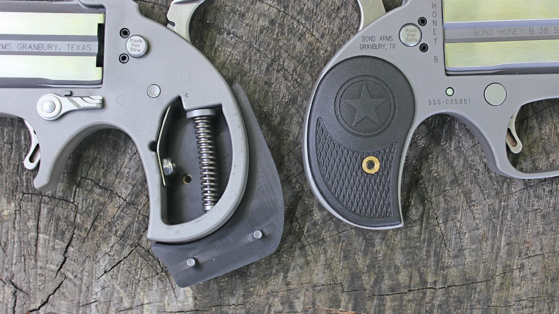 Grip cutaway of a Bond Arms derringer.