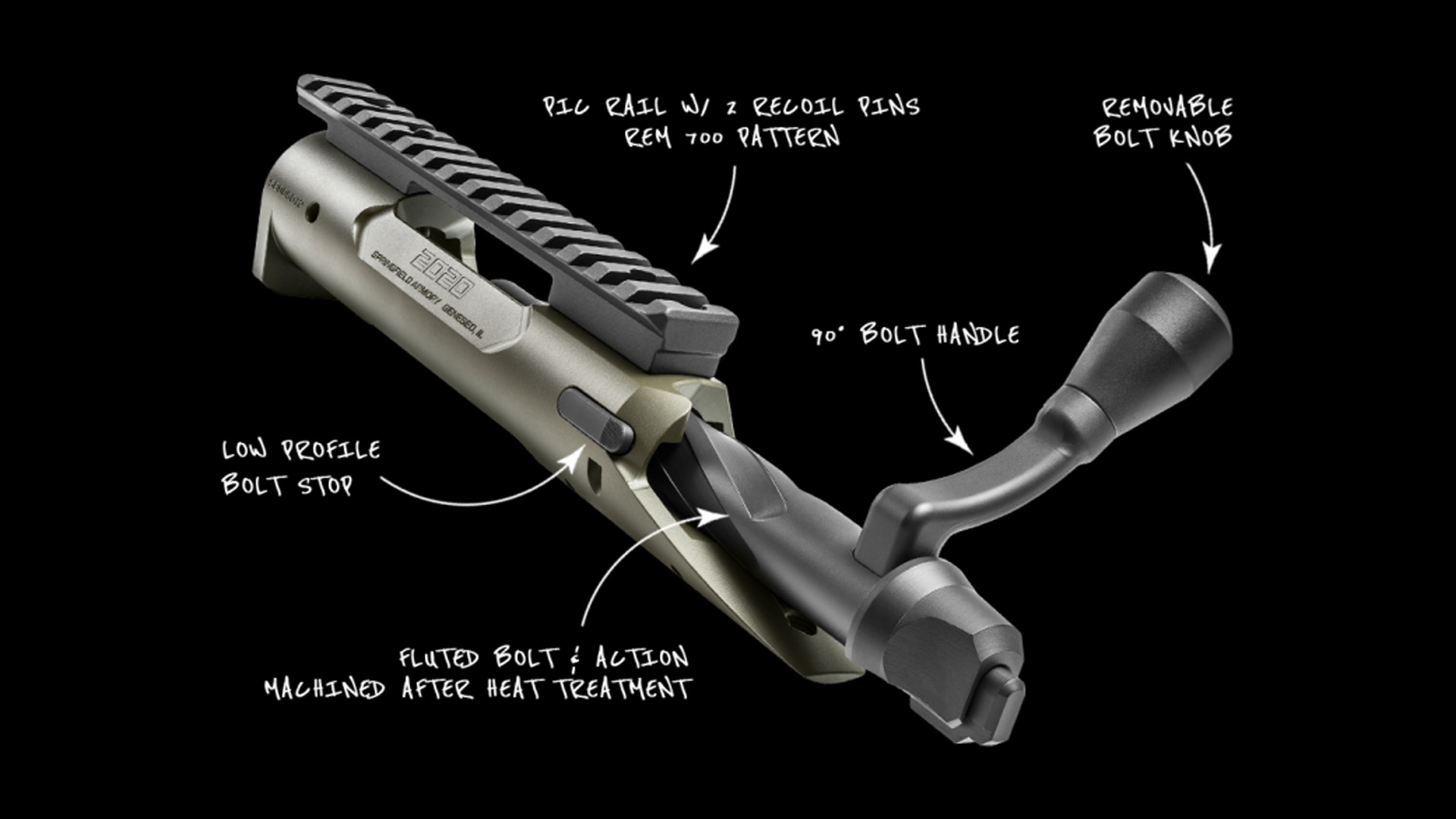 Springfield Model 2020 Redline rifle action shown on a black background.