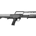 Right-side view keltec ksg410 pump-action shotgun bullpup black metal plastic white background