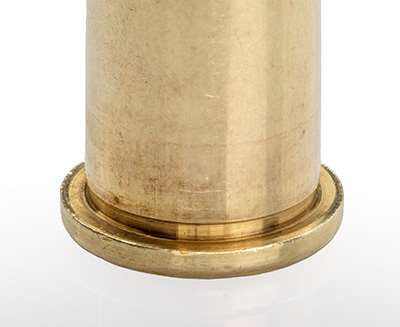 straight-wall 360 Buckhammer close-up detail cartridge rim brass casehead ammo