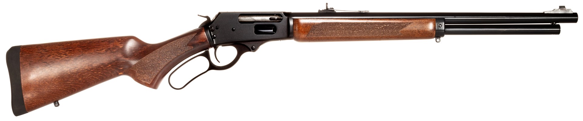 Right-side view lever-action Rossi R95 rifle wood stock white background new gun SHOT Show 2024