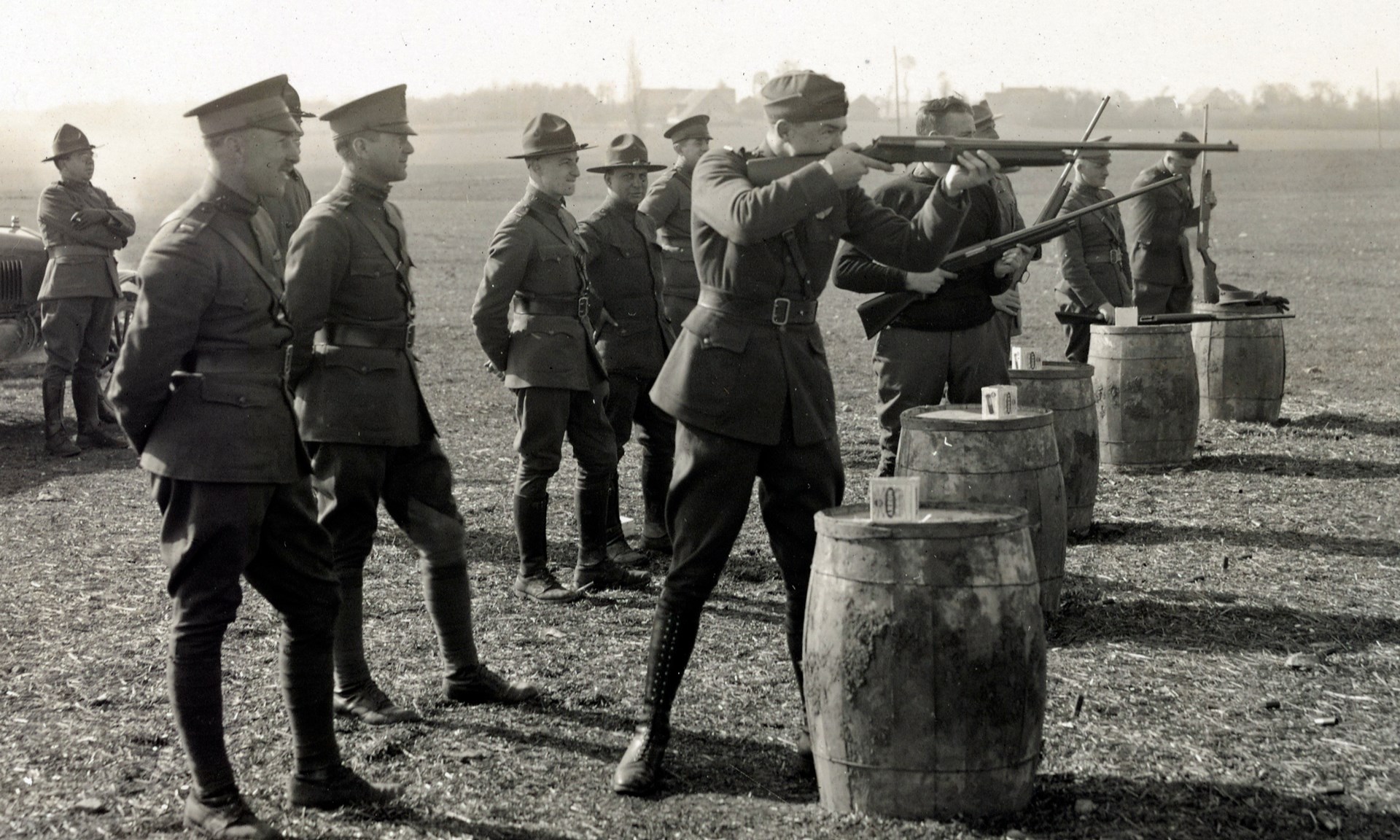 Skeet shooting continues: Shotgun shooting with the Winchester Model 11SL at the U.S. Army Air Service training center at Issodoun, France, during April 1918. N.A.R.A. photograph.