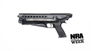 left side black pistol semi-automatic Kel-Tec text on image noting "NRA Gun of the Week"