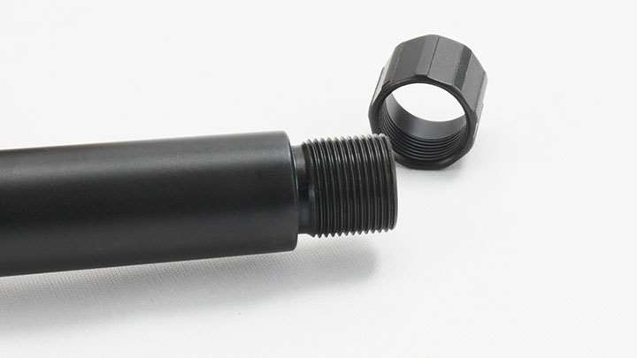 The 16.5" heavy barrel of the Model 783 is threaded and comes with a thread protector.