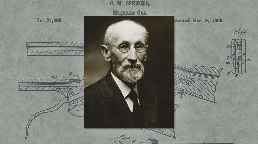Christopher Miner Spencer C.M. Spencer portrait vintage overaly patent drawing rifle carbine gun