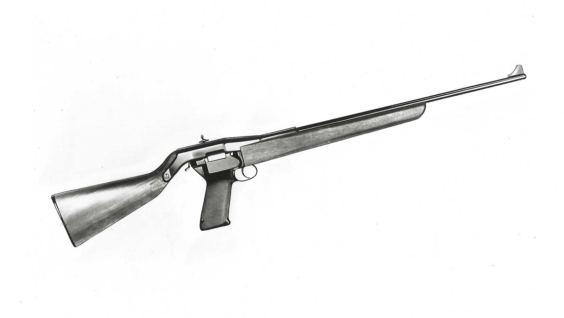 The Dardick pistol shown converted into a lightweight carbine.