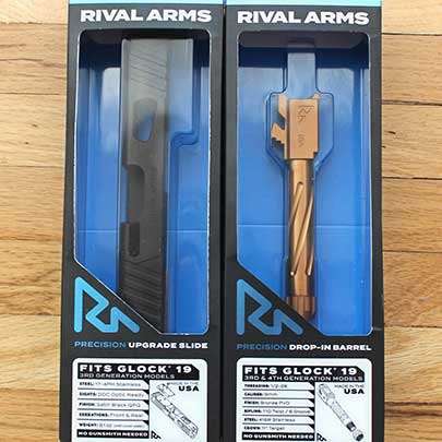 The Rival Arm&#x27;s match grade slide and barrel used in the build.