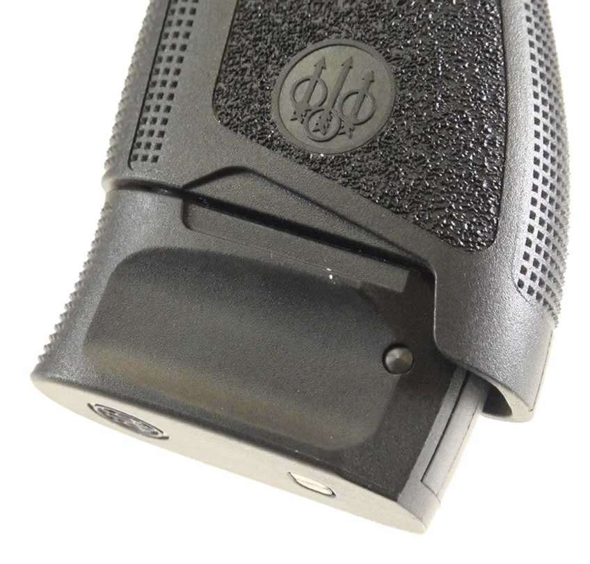 Black plastic grip frame and magazine extension for Beretta pistol