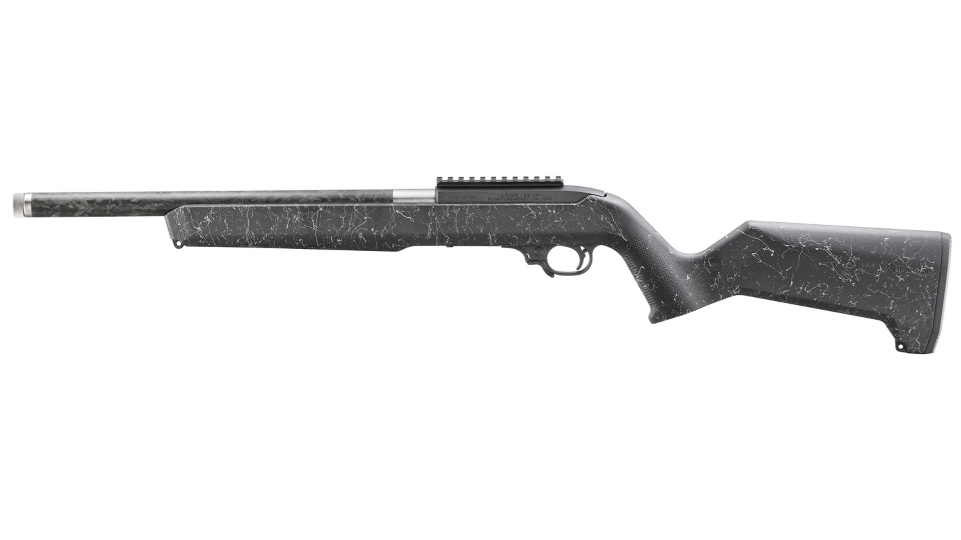 Left-side view of Ruger 10/22 Carbon Fiber .22 LR rimfire semi-automatic rifle with magpul moe x.22 stock