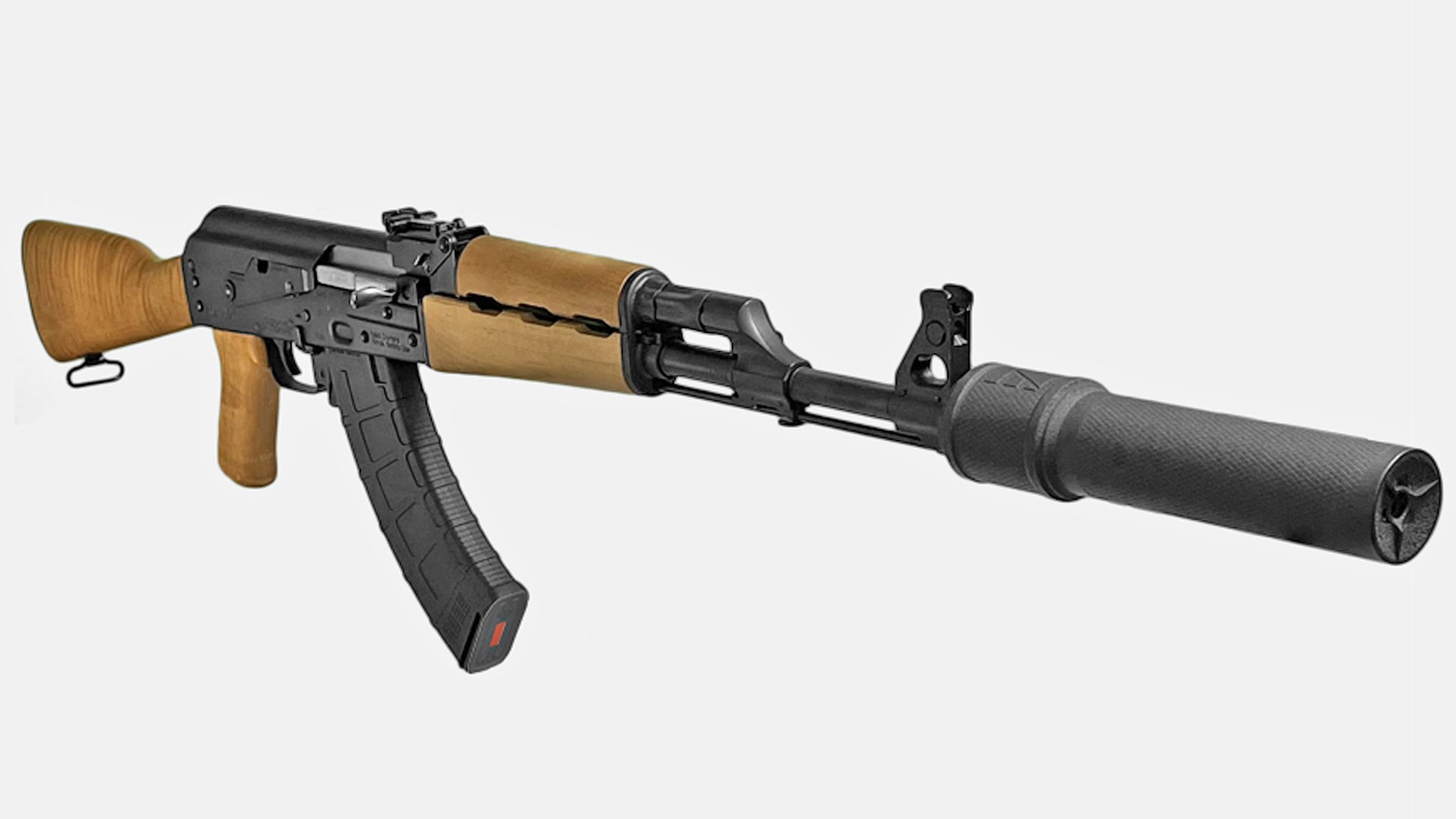 Muzzle view of the Zastava M72 with an attached titanium suppressor.