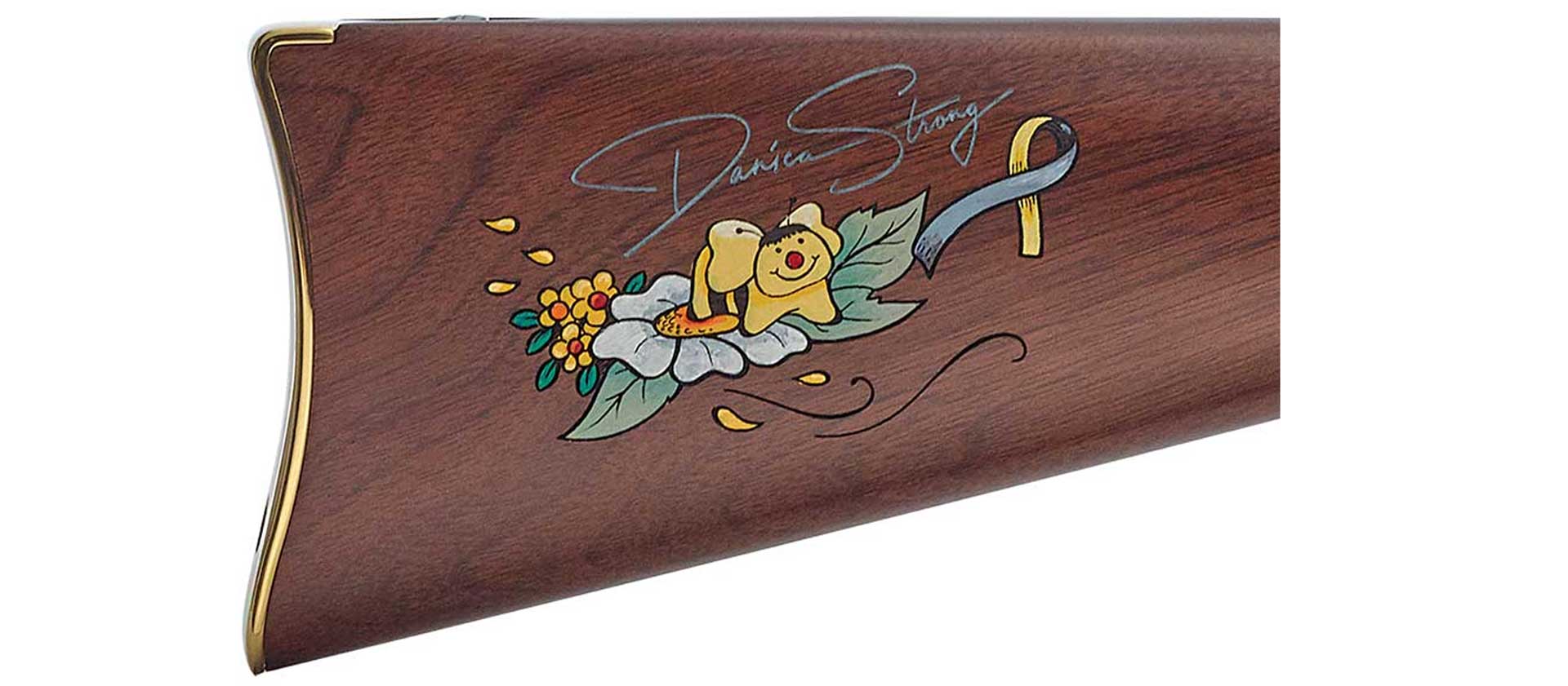 Danica Strong limited-edition artwork wood gun part gunstock brown wood bee flower signature