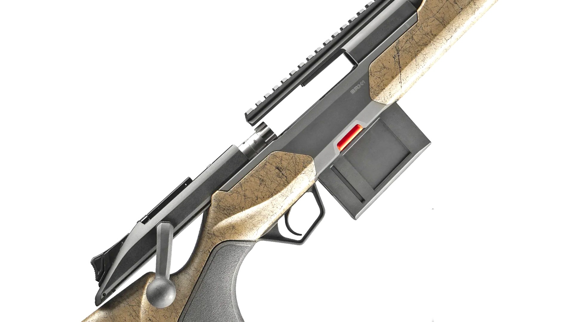 Open bolt-action receiver on the Beretta BRX1 Ranch rifle.