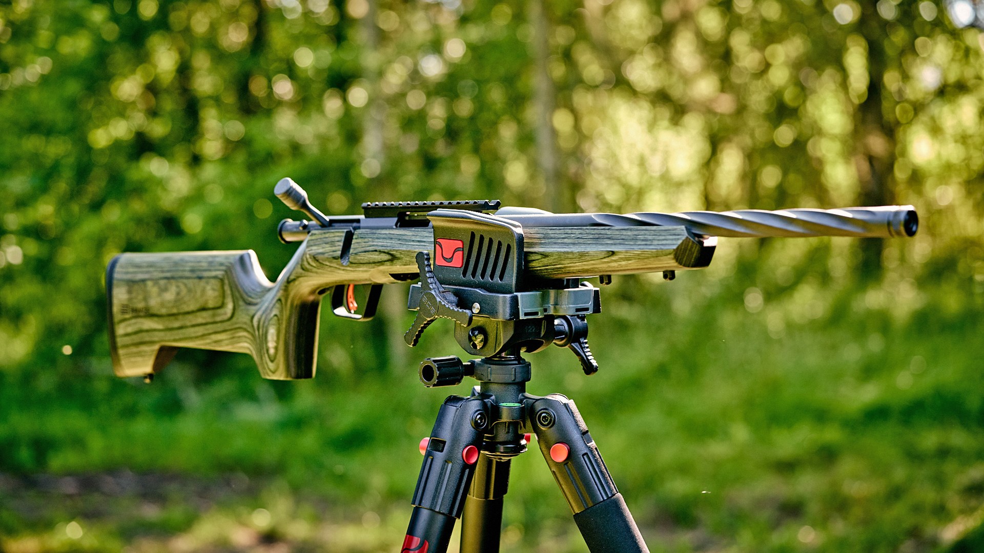 Savage Arms B Series Timber Tactical mounted on a shooting tripod.