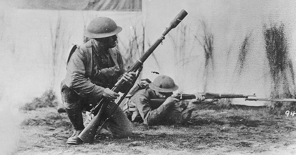 soldier prepares to fire a V-B grenade