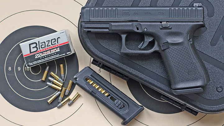 The Glock 44 is a .22 LR version of Glock&#x27;s compact line of handguns, designed from the ground up to function as a rimfire firearm.
