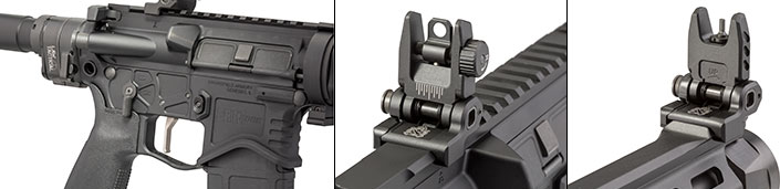 Saint Edge PDW and EVAC pistols adjustable, polymer, flip-up back-up sights., lower receiver