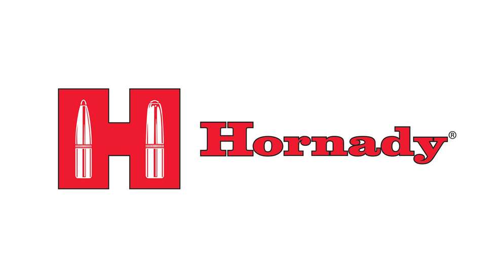 Hornady. Accurate. Deadly. Dependable. Logo red lettering text
