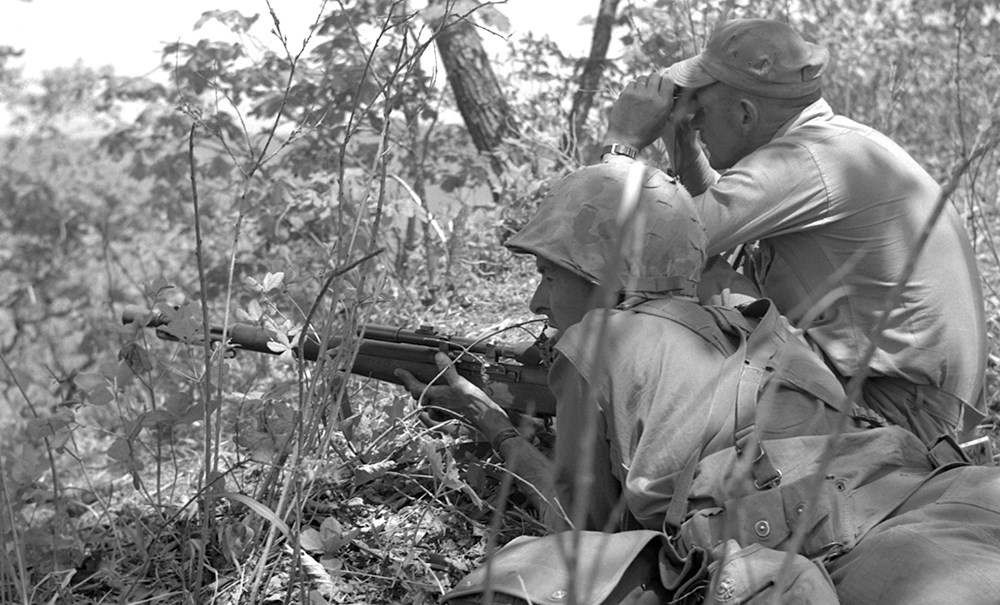 1st Marine Division sniper with M1C rifle