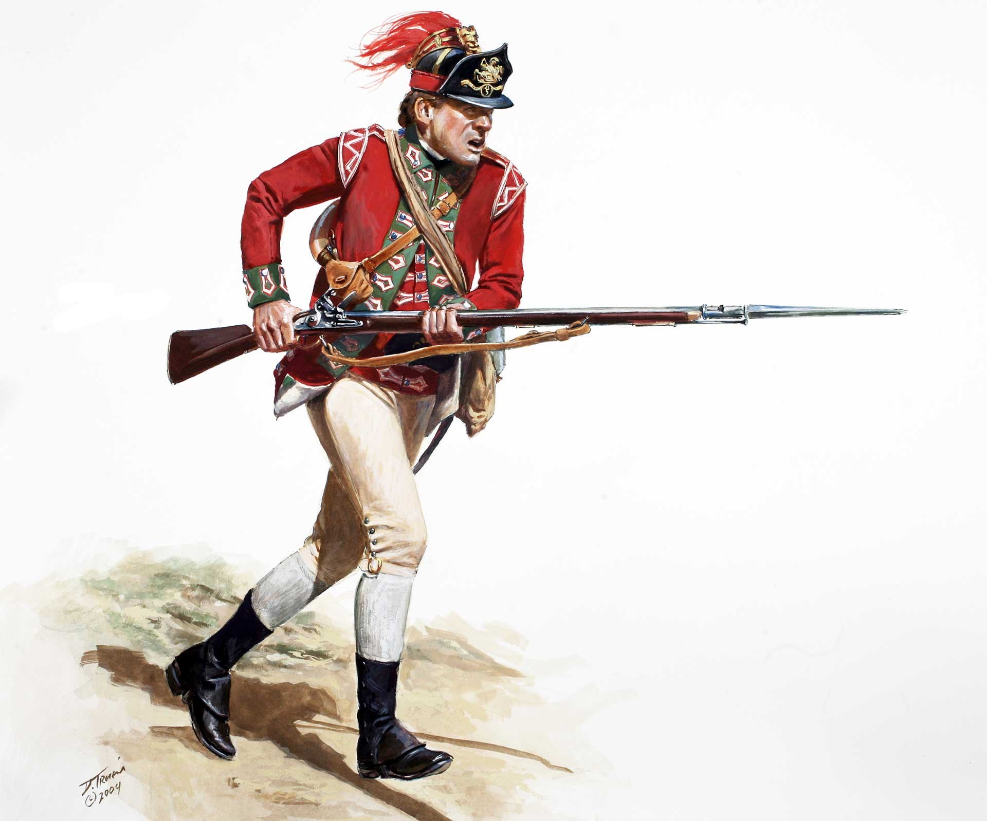 A painting of a British light infantryman of 1775.