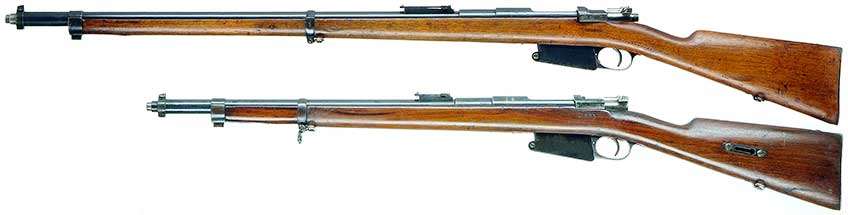 Belgian Model 1889 Mauser Rifle and Carbine, left side, shown on white