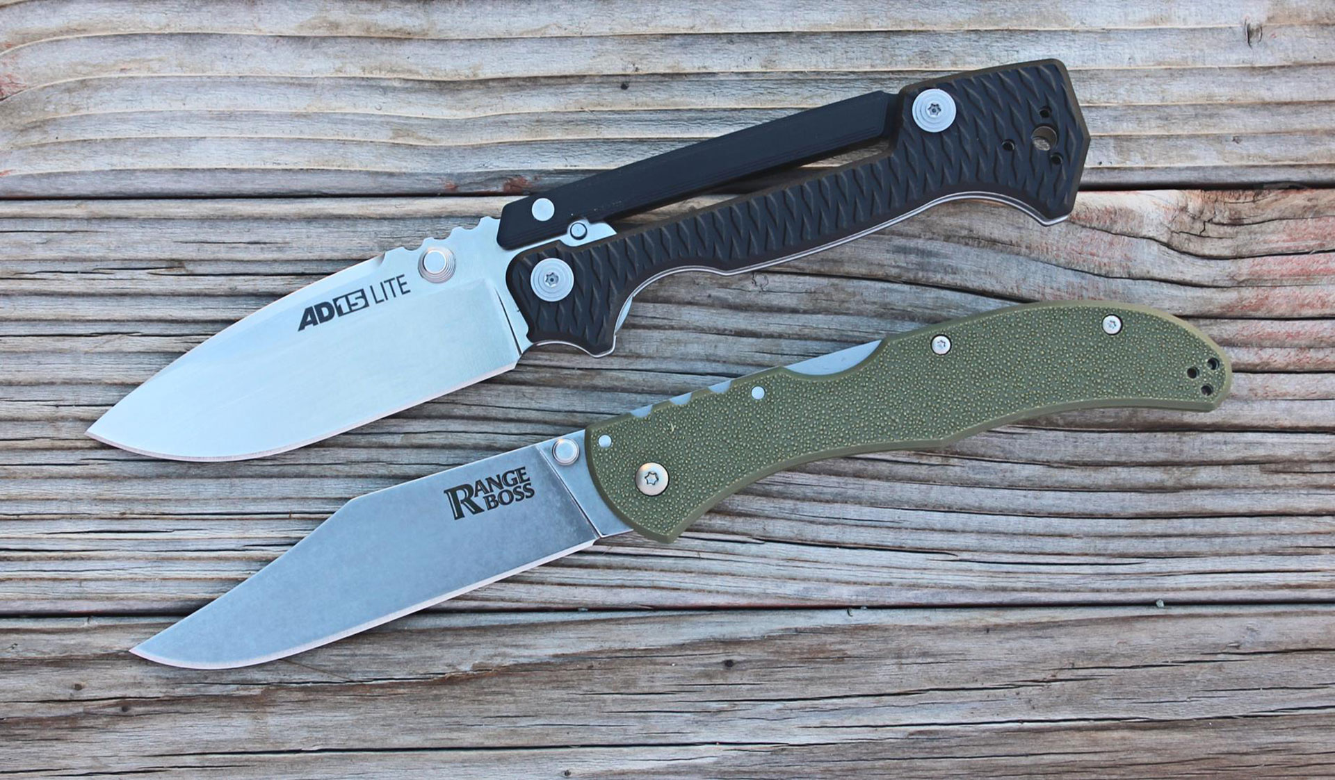 The Cold Steel AD-15 Lite and Range Boss folding knives.