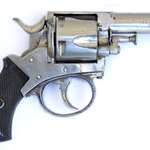 Forehand & Wadsworth British Bull-Dog right-side view nickel-plated gun revolver with black grip