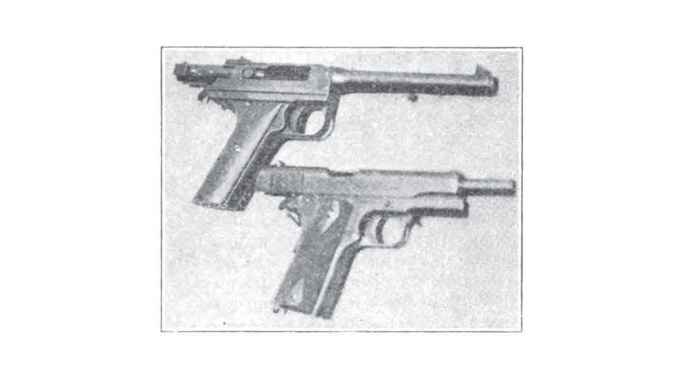 Grant Hammond pistol left-side view shown next to and above the m1911 army service pistol