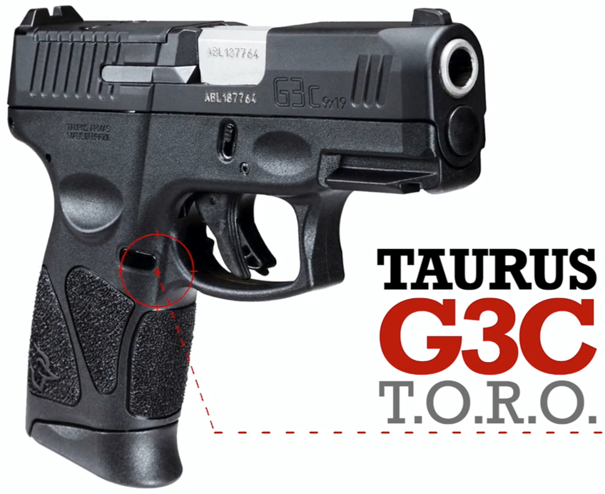 black pistol dynamic view text on image noting make and model Taurus G3C T.O.R.O.