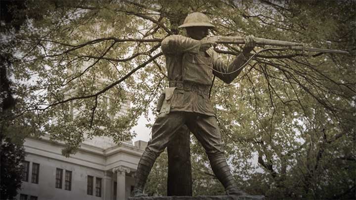 A statue of Alvin York stands at the state capital in Nashville, Tenn., today depicting him with a M1903.