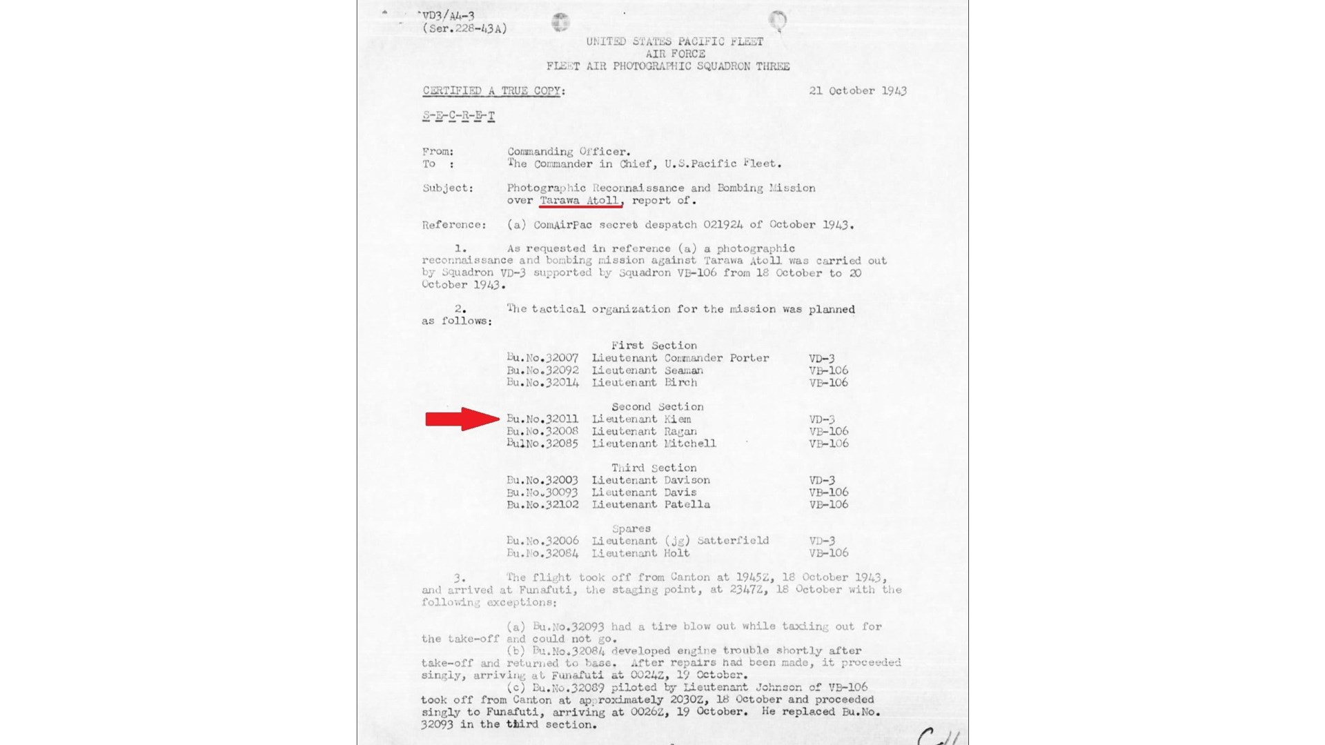 Air Force report from Fleet Air Photographic Squadron Three