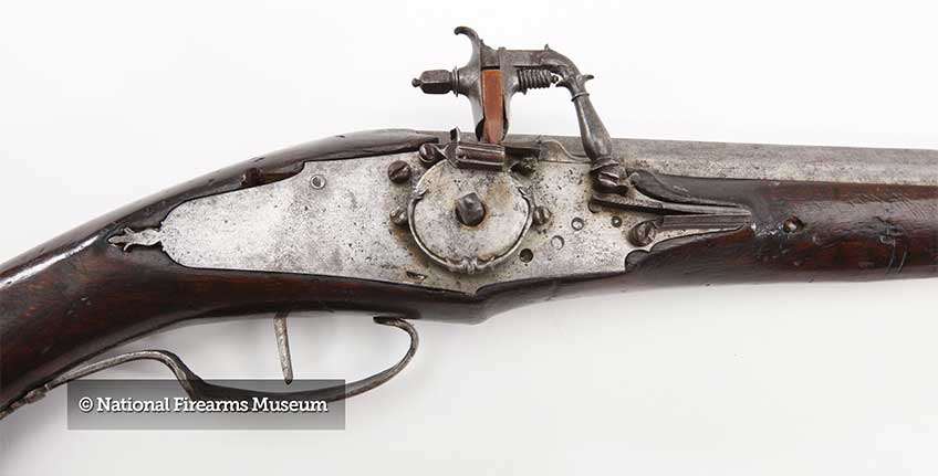 An Italian wheellock pistol in the NRA National Firearms Museum.