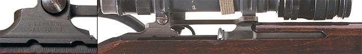 Right-side close-up view of M1E7 carbine receiver.