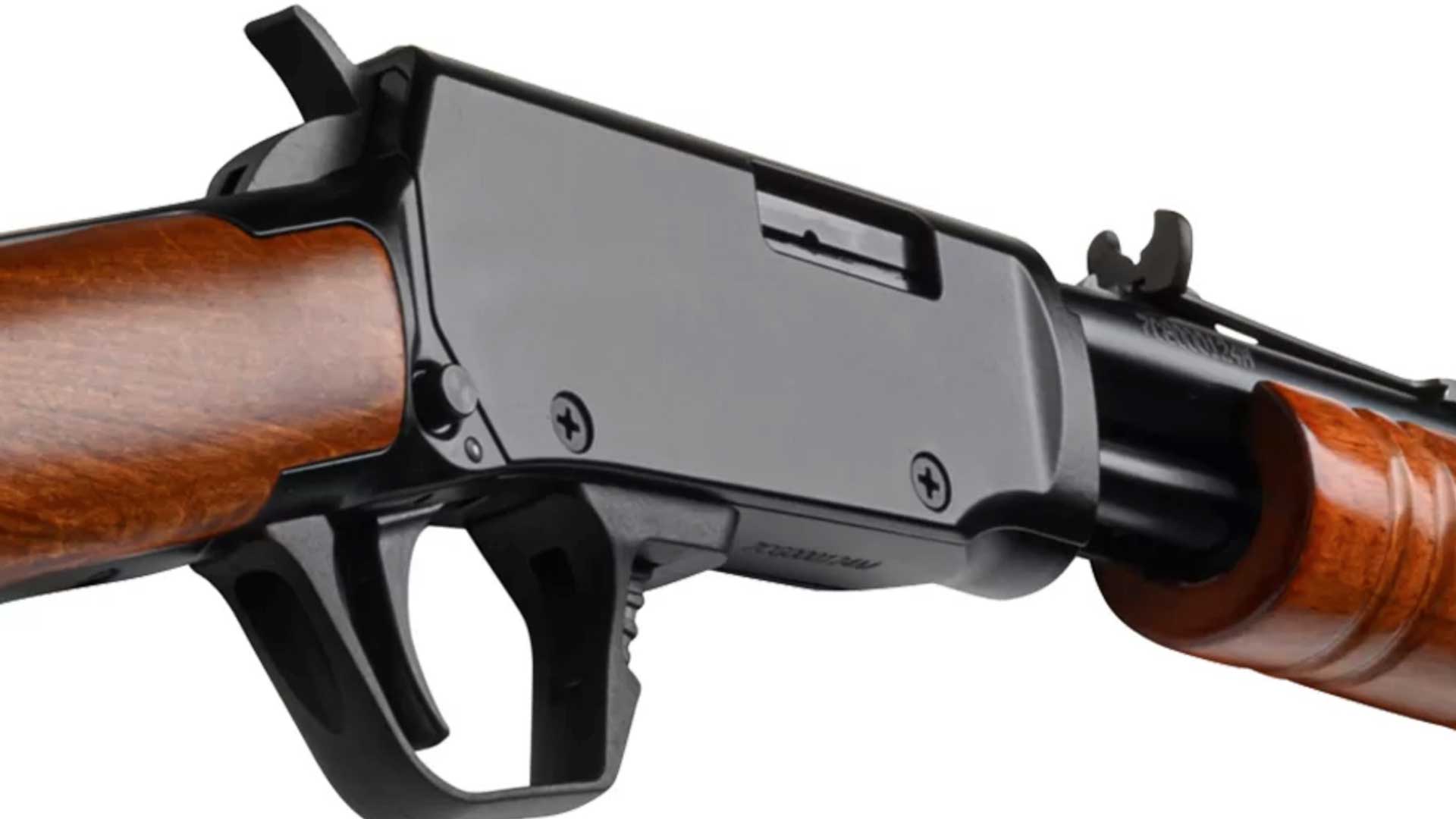 gun rifle black receiver metal brown wood