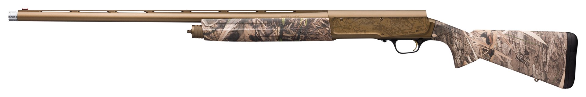browning a5 wicked wing 16 gauge semi-automatic shotgun camouflage cerakote burnt bronze left-side image of gun
