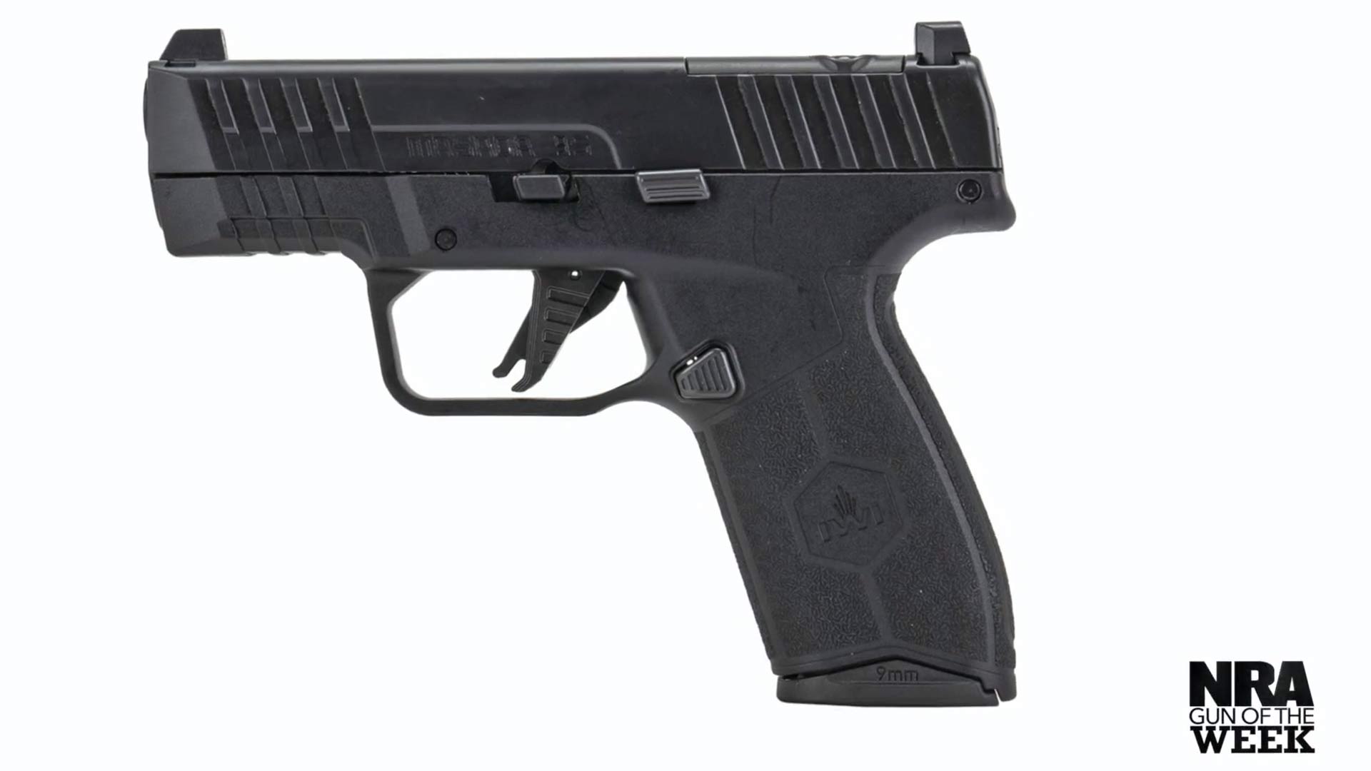 IWI Masada Slim left-side view black polymer-frame pistol 9 mm gun