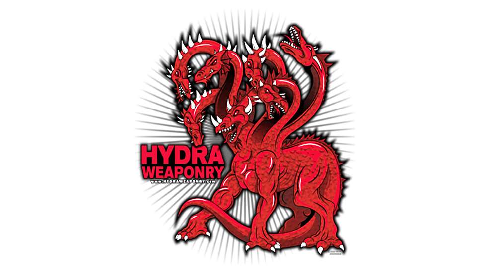 Hydra Weaponry logo red dragon cartoon image