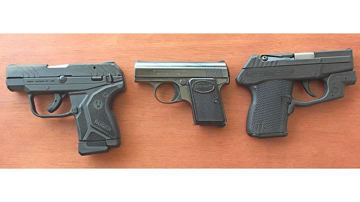 The Baby Browning compared with the Ruger LCP II and Kel-Tec P-32.