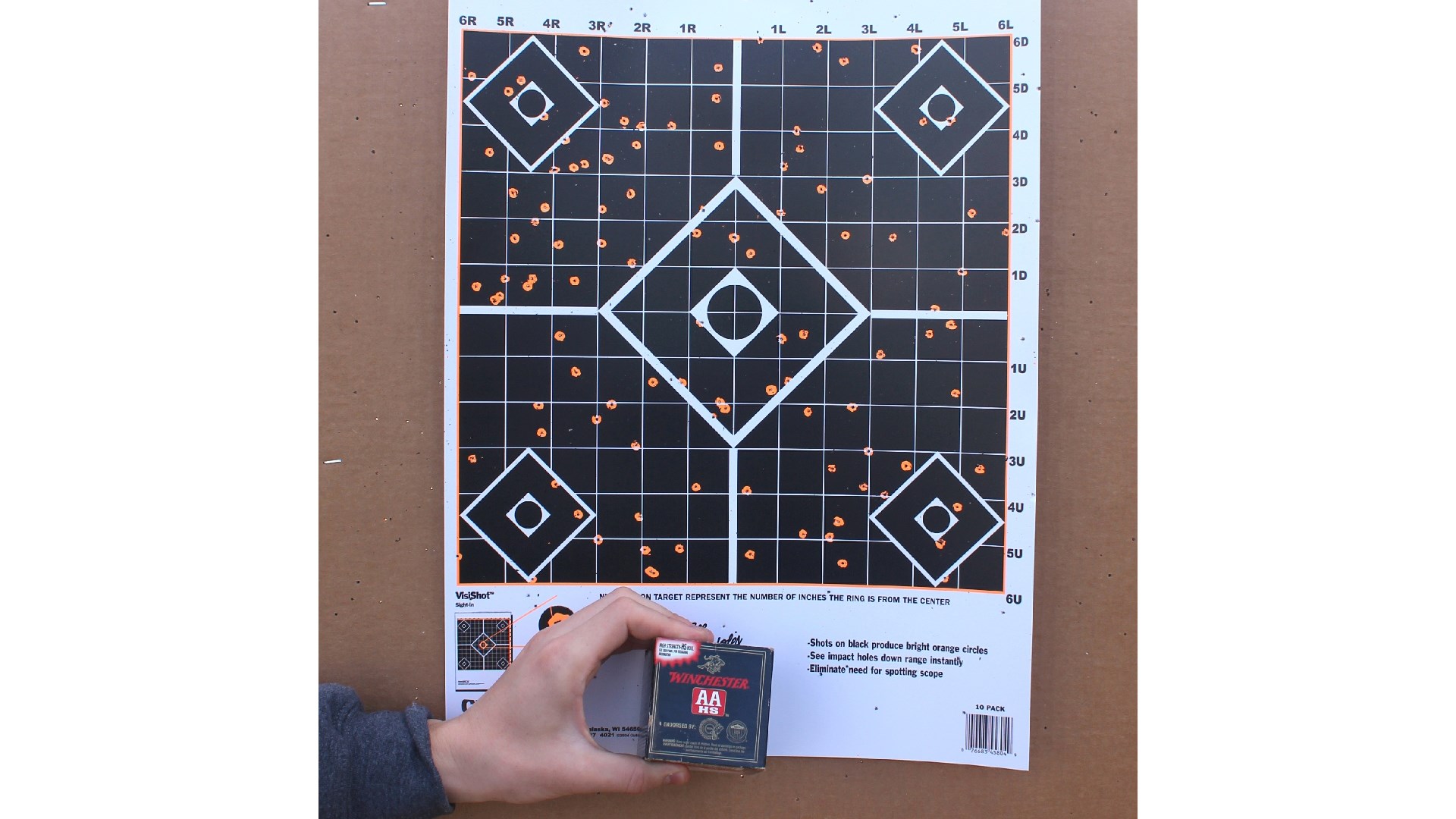 The 2.5” #9 birdshot load’s pattern opened up quickly but evenly.