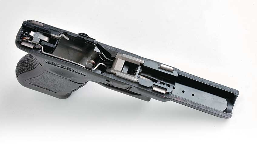 Glock modified the ejector and locking block for the Model 37, but otherwise did not tamper with success. Steel action parts embedded in a tough, lightweight, polymer frame is still a major selling point.