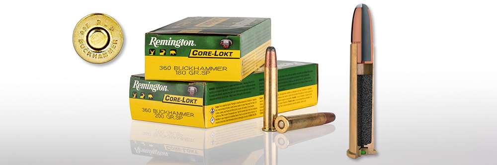 360 Buckhammer ammunition bullets cutaway detail casehead inside powder bullet ammunition box green yellow on white background