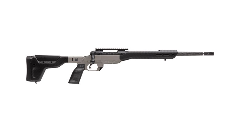 savage arms 110 ultralight elite right-side view bolt-action chassis rifle carbon fiber stock barrel on white background