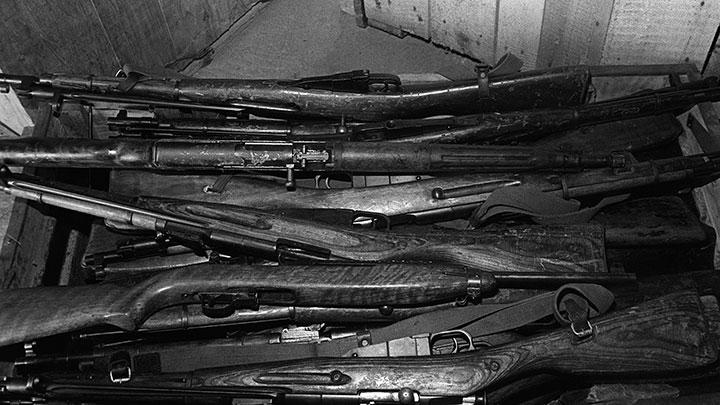 A haul of carbines: M44 types, vz 52/57, and the U.S. M1 carbine.