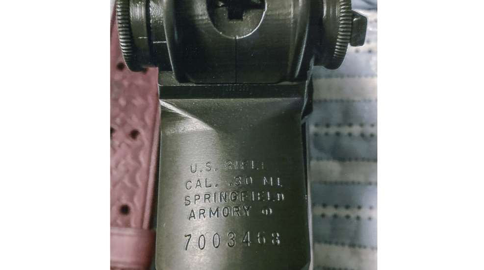 M1 rifle, Serial No. 7003468 stamping on tang of rifle's receiver top-down view