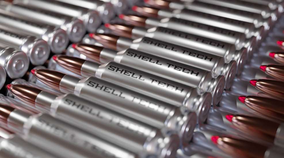 shell tech cartridges ammunition ammo box row line arrangement focus blur
