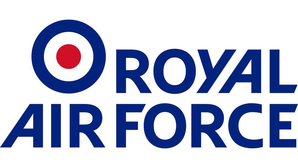 Royal Air Force logo on white blue font